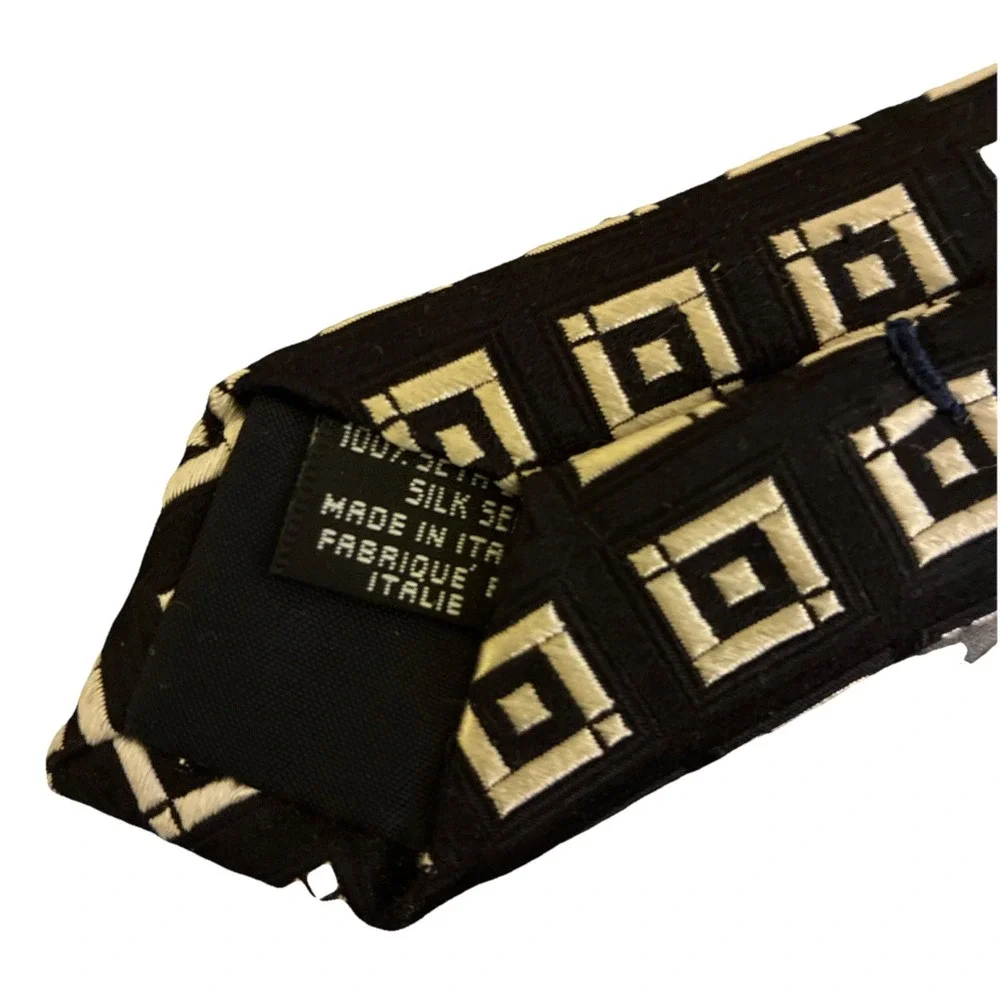 Canali 100% Silk Brown White Black Abstract Sq Men's Dress Tie Made In Italy EUC